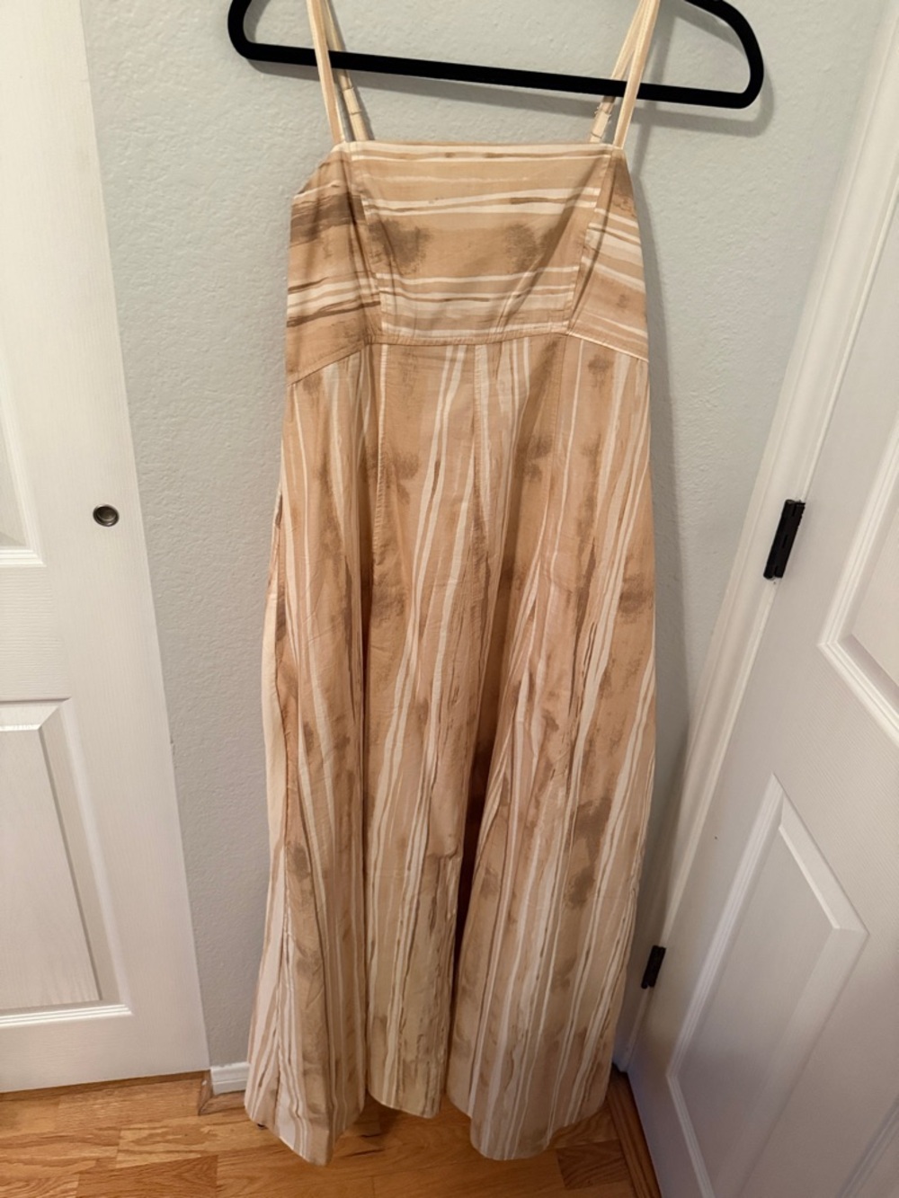 CeCe Beige and White Striped Maxi Dress